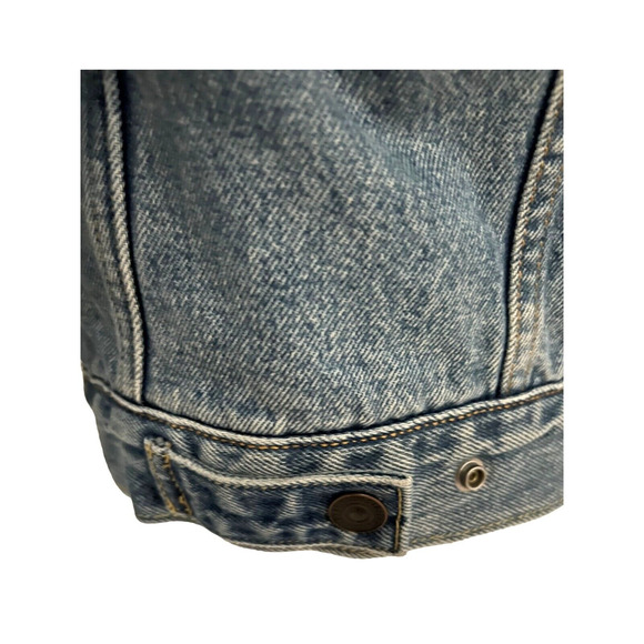 Levis Relaxed Denim Sherpa Lined Snap Mens Trucker Jacket Medium Flap Pockets - Picture 6 of 10